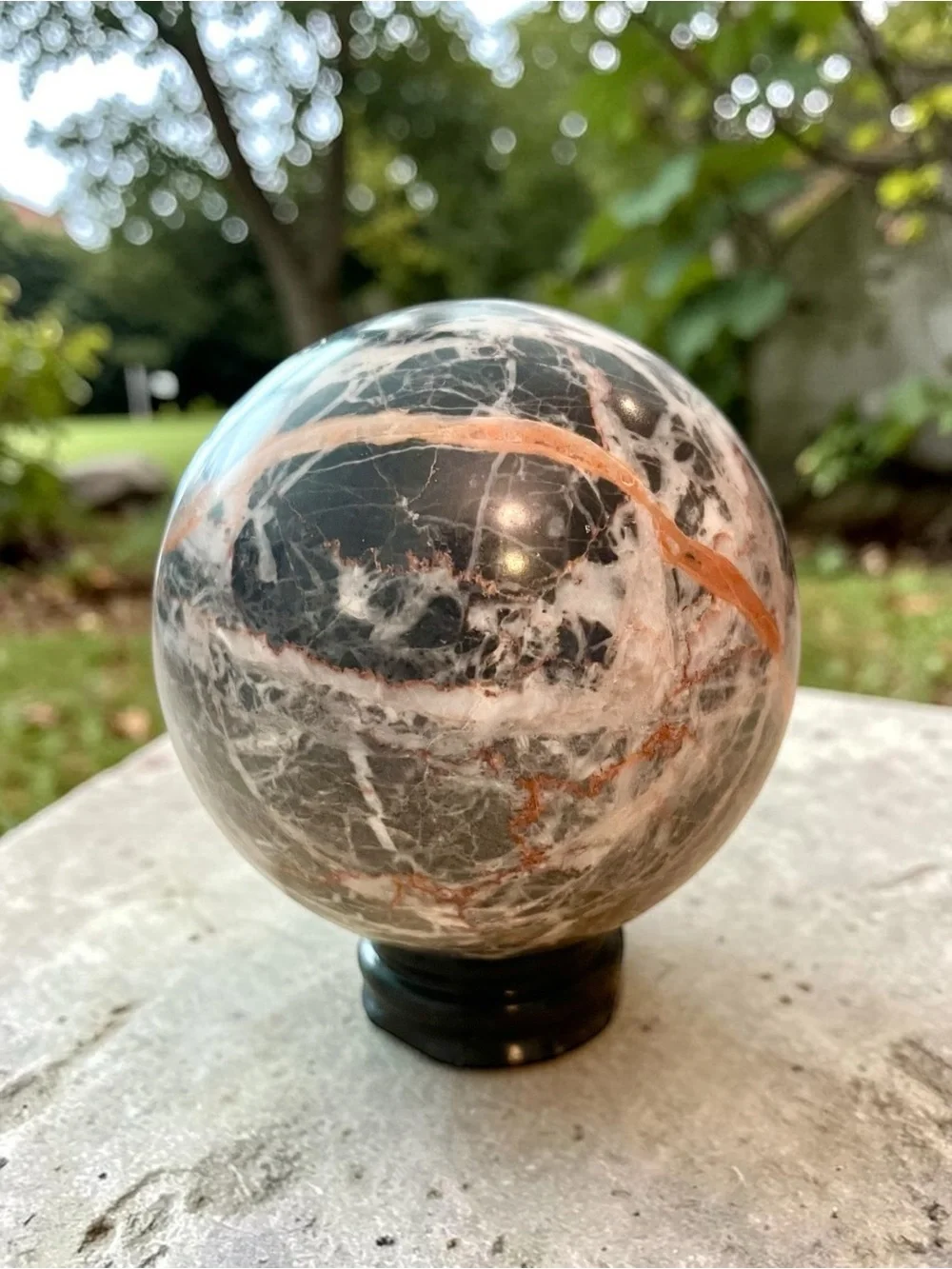 Zebra Jasper Crystal Sphere black and white with orange veining